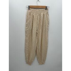 Honeycloth Cream Floral Joggers Pants Womens Sz S Smocked Waist Boho Dainty